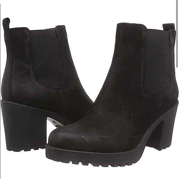 Vagabond Grace Black Leather Nubuck Chunky Heel Platform Lug Sole Boot​ - Picture 1 of 12